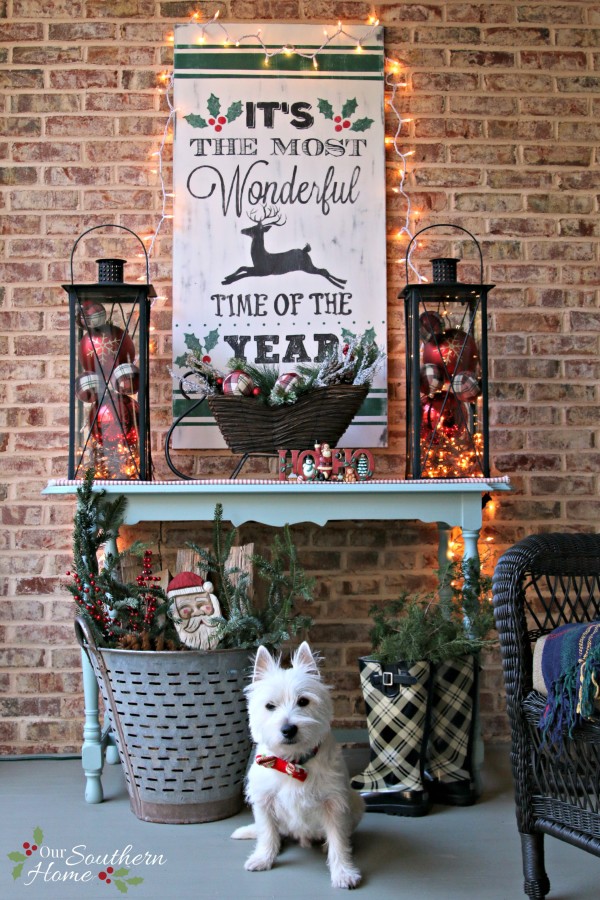 It's the most wonderful time of the year vintage look hand-painted DIY Christmas sign by Our Southern Home. This is much easier that you think! You've got to check it out! #homeforchristmas