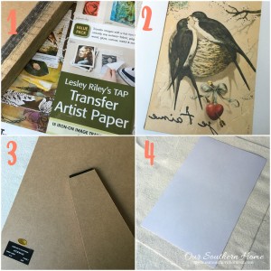 Supplies needed and process for creating iron on transfer framed art by our southern home