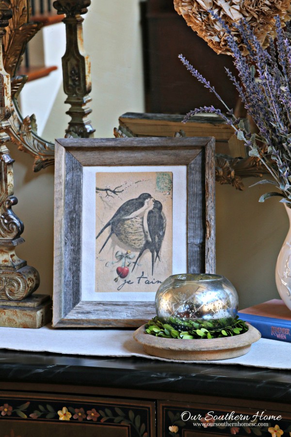 Lovebirds easy and quick iron on transfer for framed art by Our Southern Home