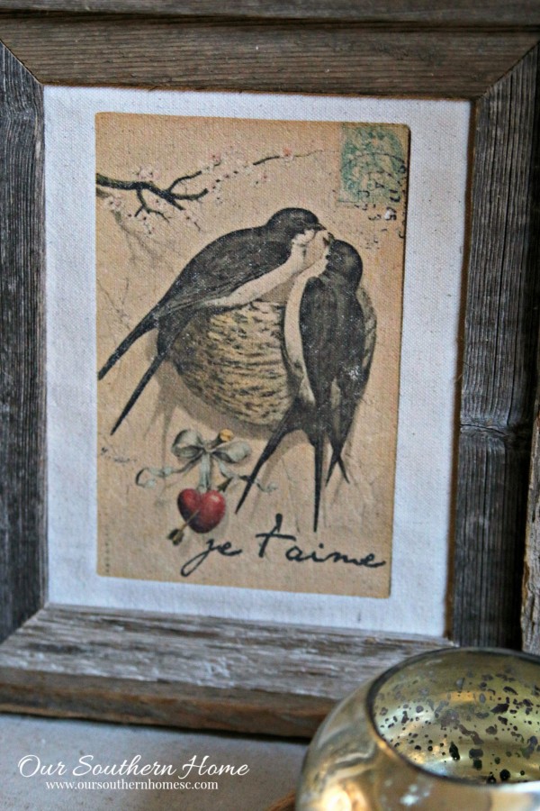 Lovebirds easy and quick iron on transfer for framed art by Our Southern Home