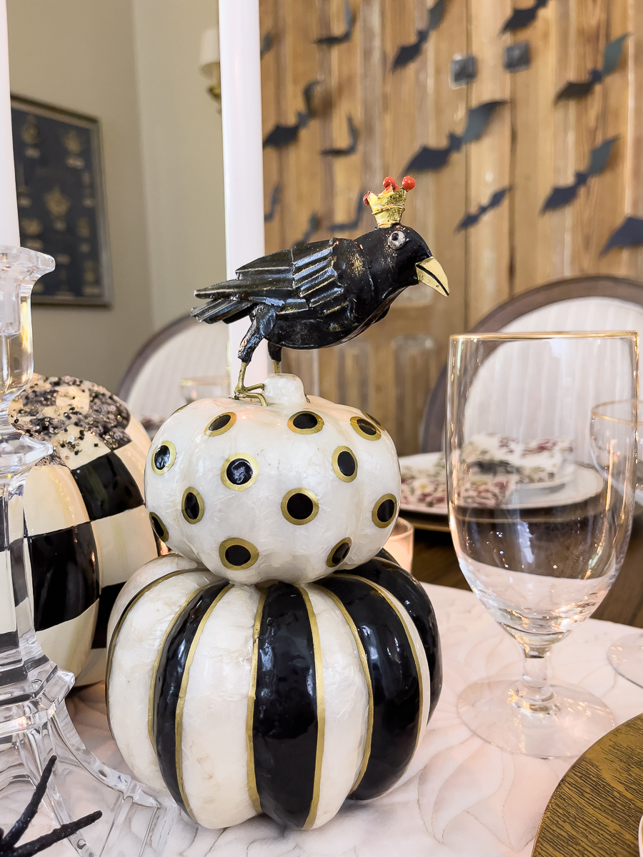 Halloween crow on pumpkins