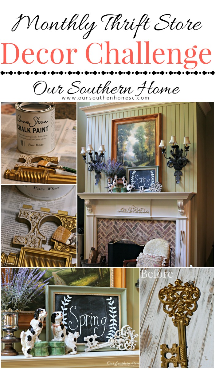 Beautiful spring mantel with thrift store finds by Our Southern Home