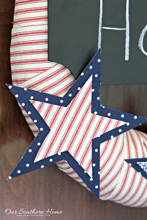 No-sew stars and stripes wreath made with a pool noodle by Our Southern Home