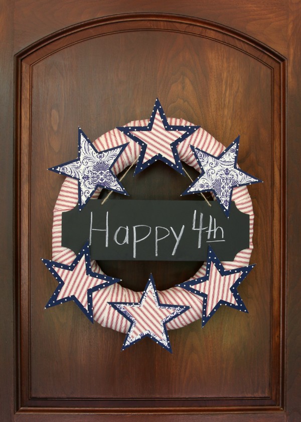 No-sew stars and stripes wreath made with a pool noodle by Our Southern Home