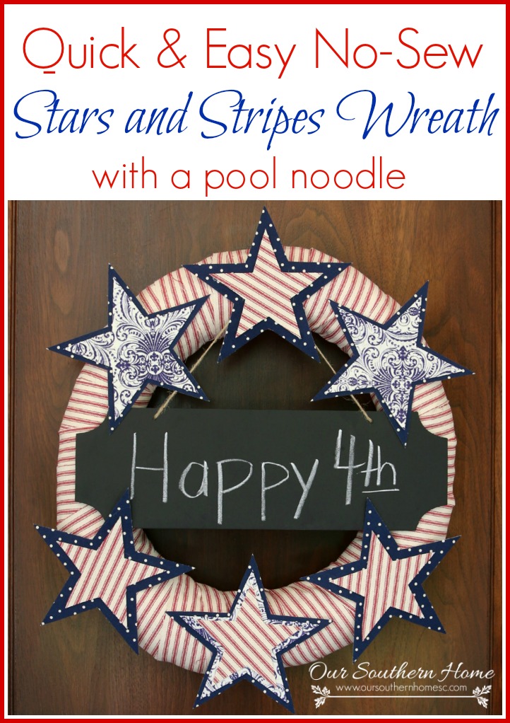 No-sew stars and stripes wreath made with a pool noodle by Our Southern Home