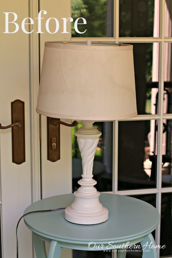 No sew lamp shade with outdoor fabric is a simple way to add home decor to your covered porch by Our Southern Home #nosew