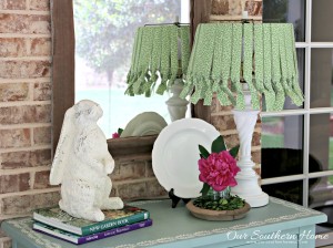 No sew lamp shade with outdoor fabric is a simple way to add home decor to your covered porch by Our Southern Home #nosew