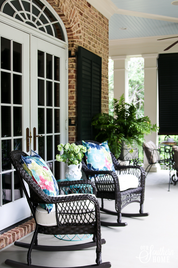 Ideas for southern outdoor living! Welcome to this large front porch and backyard terrace area.