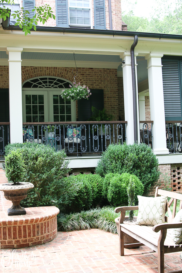 Ideas for southern outdoor living! Welcome to this large front porch and backyard terrace area.