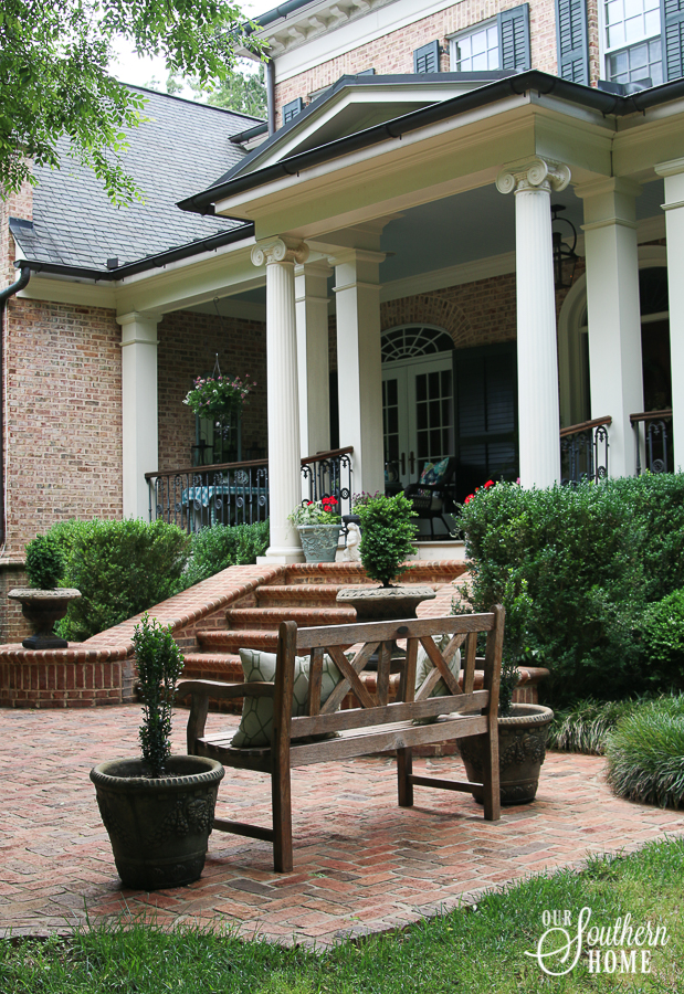 Ideas for southern outdoor living! Welcome to this large front porch and backyard terrace area.