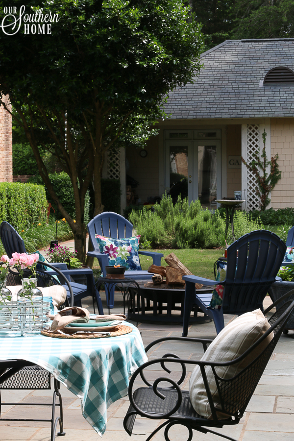 Ideas for southern outdoor living! Welcome to this large front porch and backyard terrace area.