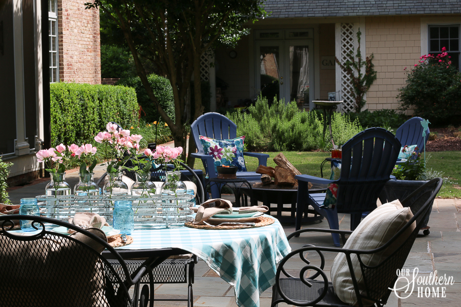 Ideas for southern outdoor living! Welcome to this large front porch and backyard terrace area.