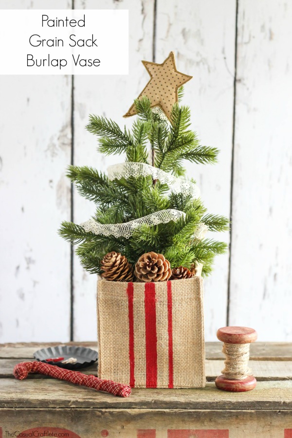 Painted Grain Sack Burlap Vase