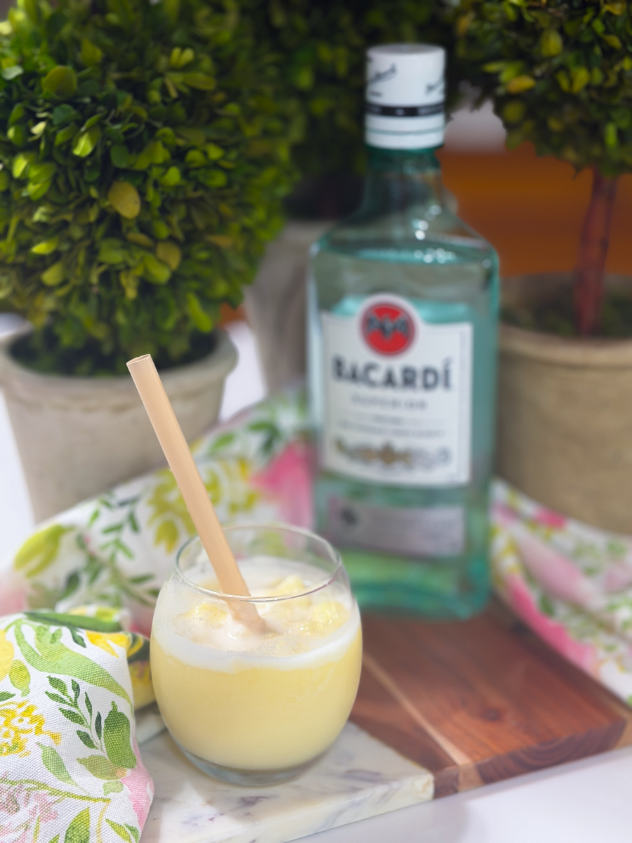 Close-up of a creamy frozen piña colada made in an ice cream maker.