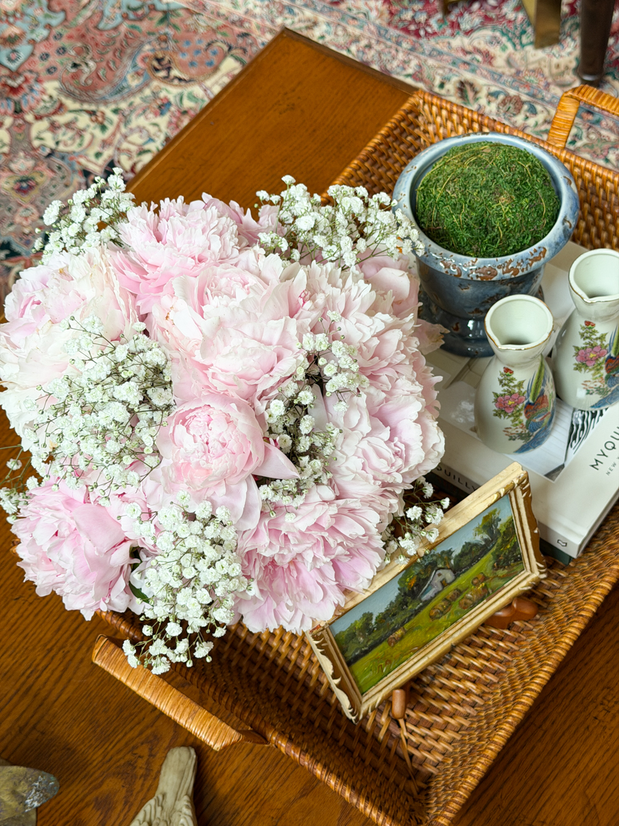 peonies on the coffee table