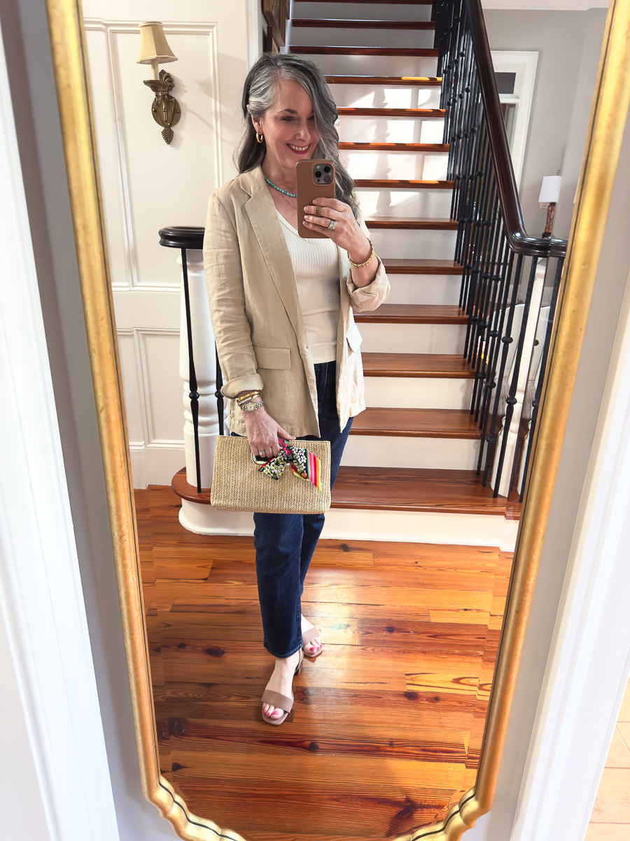 woman in linen blazer