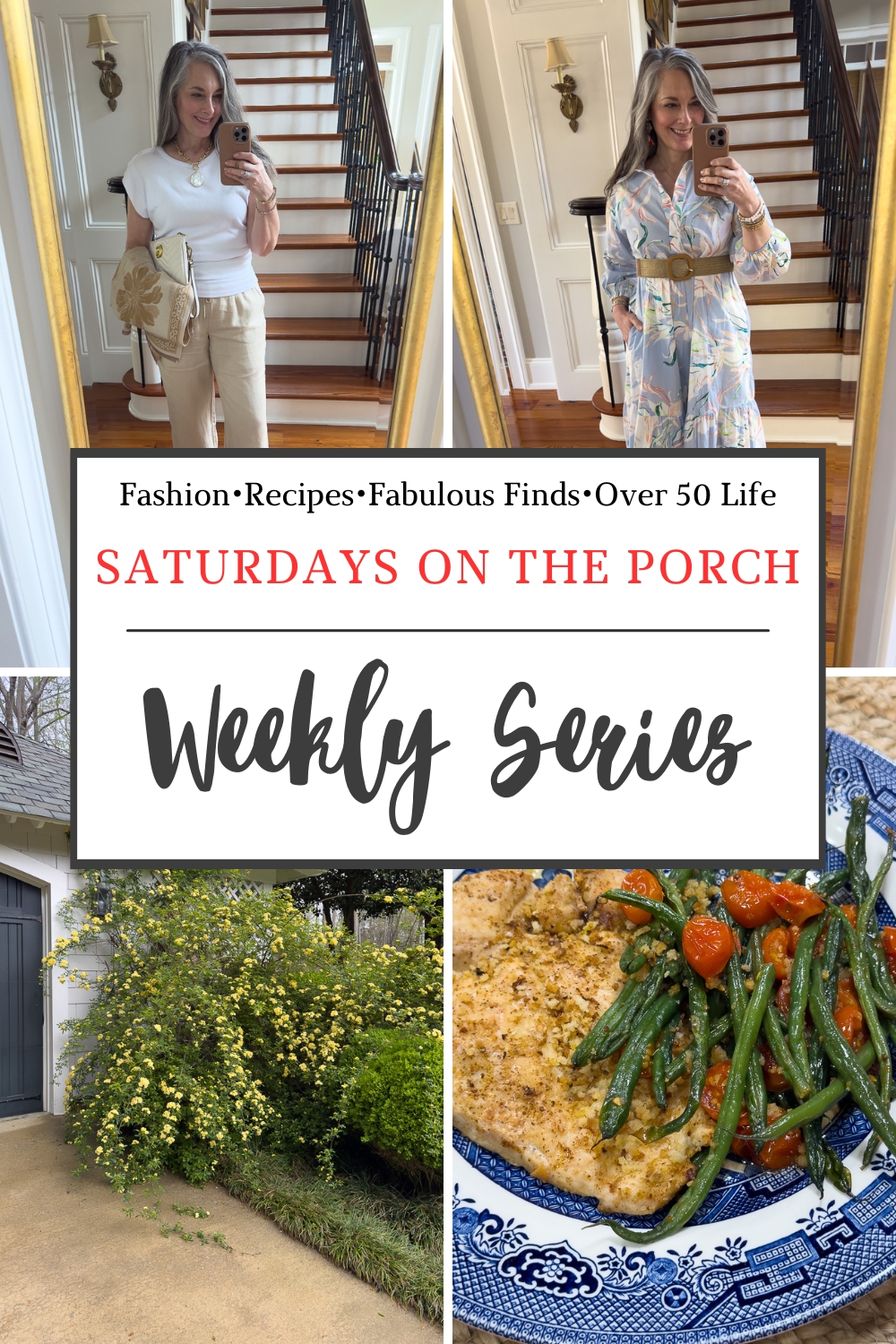 collage of saturdays on the porch