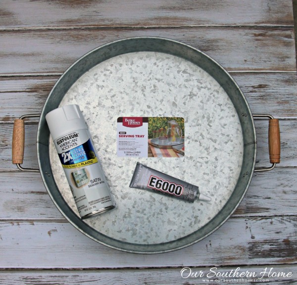 Small outdoor table makeover by our southern home using an old upcycled base and supplies from Walmart #themedfurnituremakeoverday