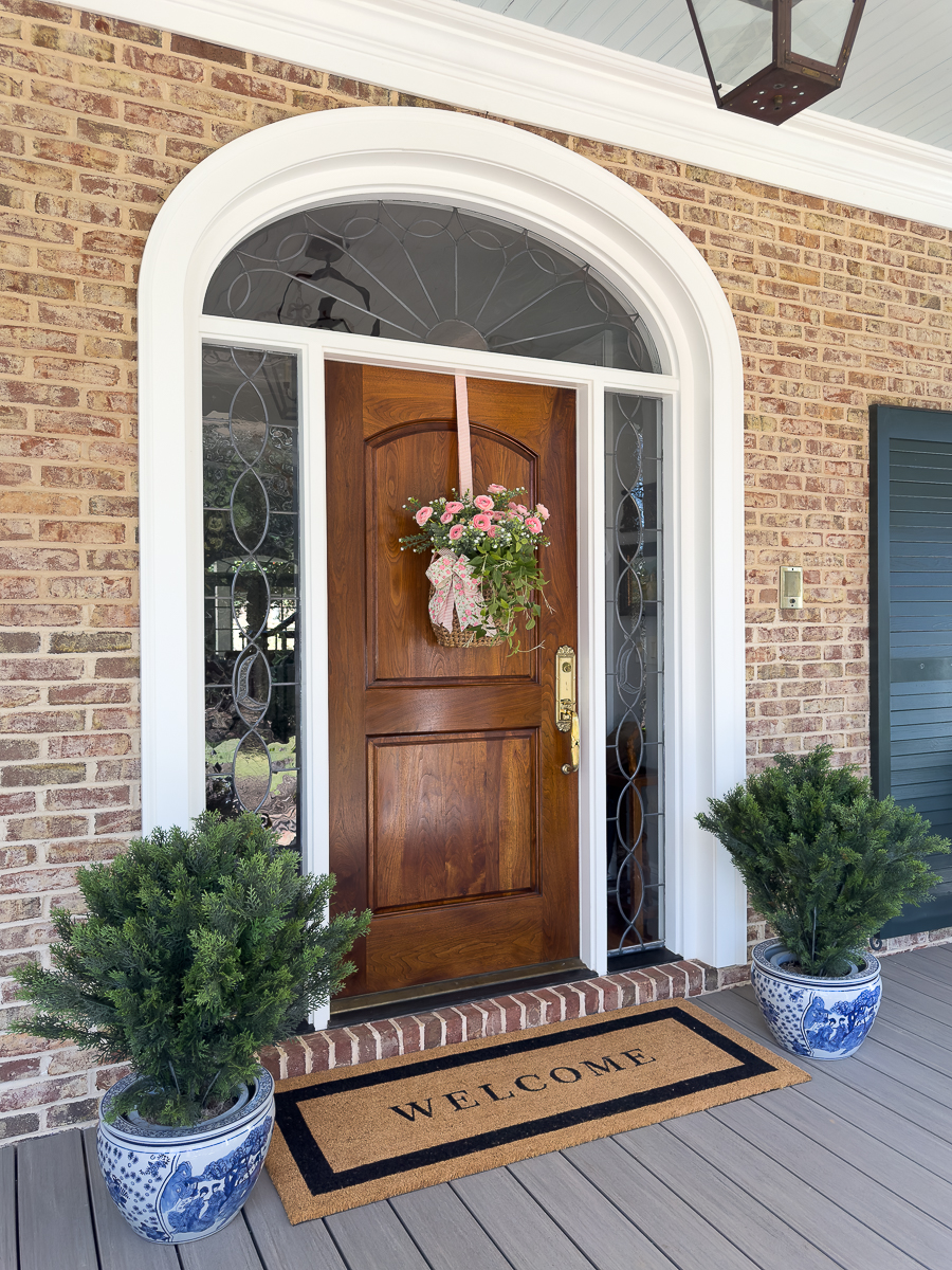 front door with chinoiserie pots