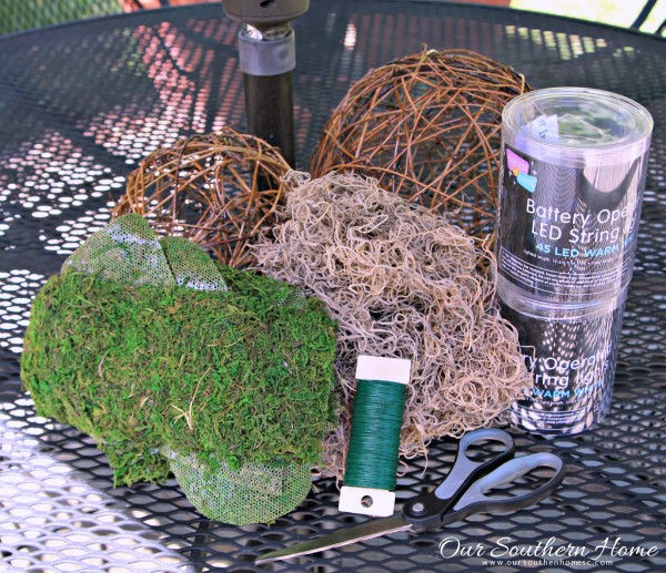 Decorating with string lights: Moss Sphere Tutorial with Our Southern Home