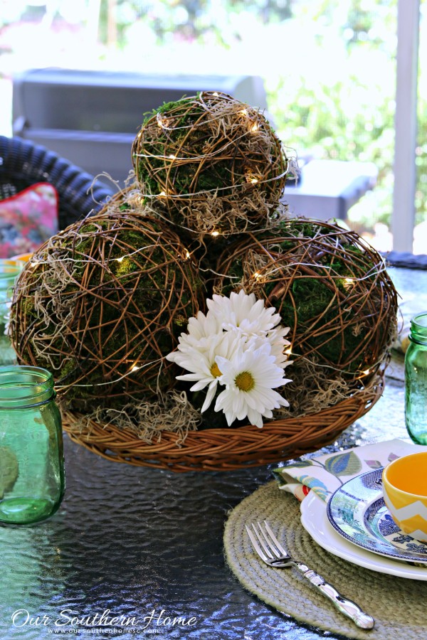 Decorating with string lights: Moss Sphere Tutorial with Our Southern Home