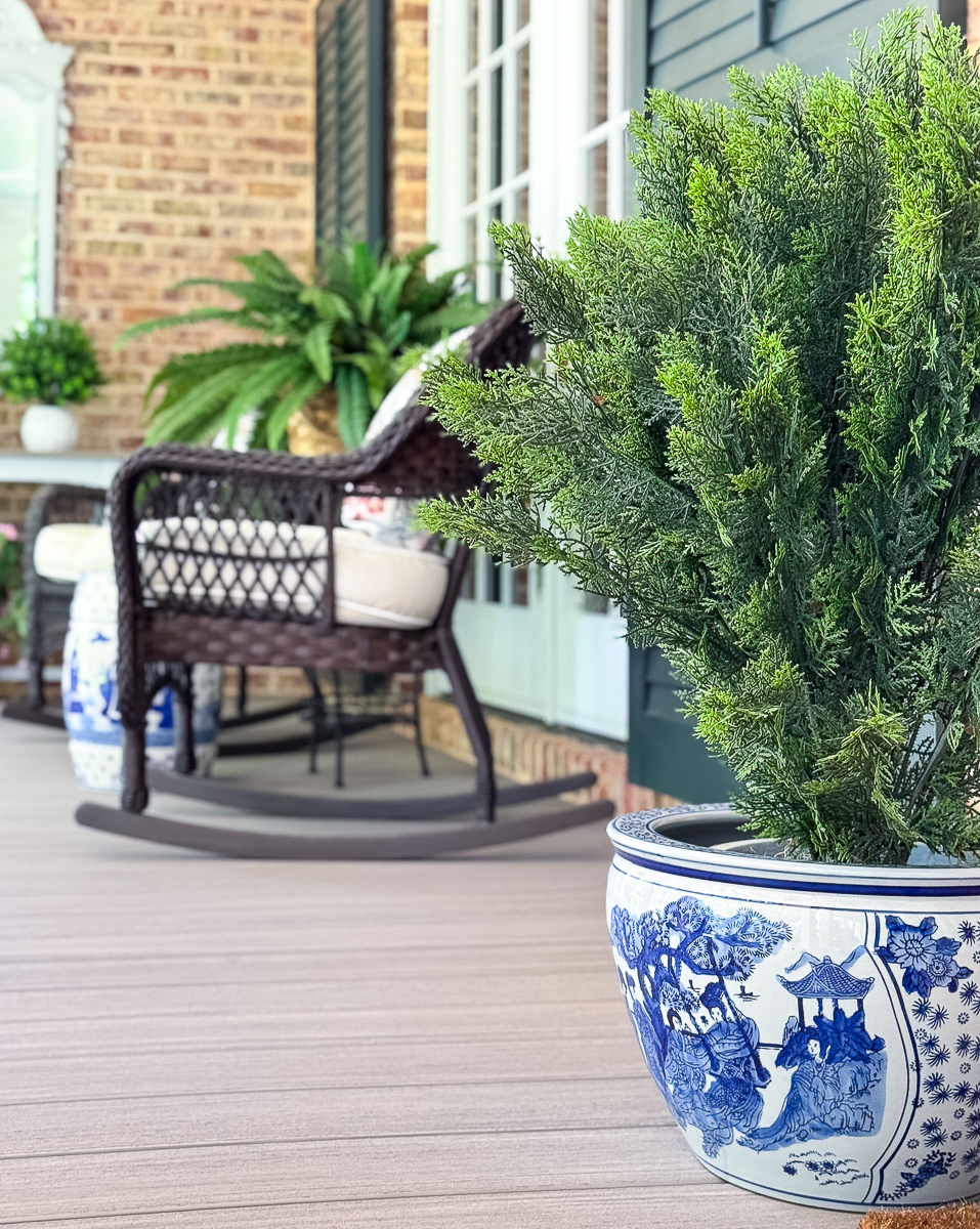 chinoiserie pot with cedar bush