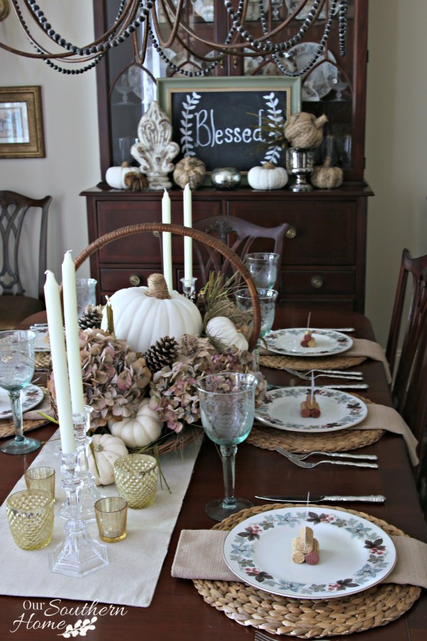 Thanksgiving tablescape using faux and fresh items by Our Southern Home