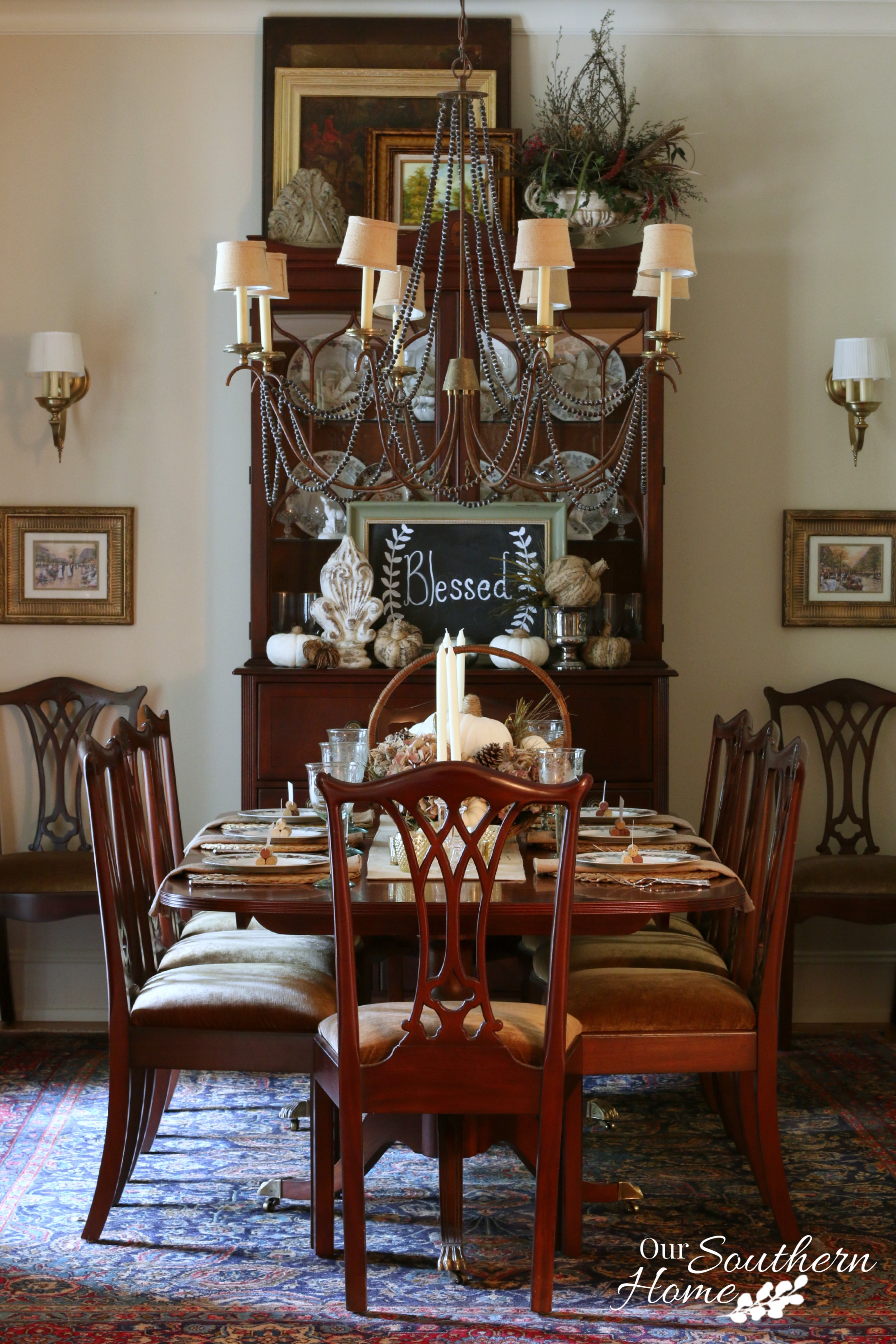 Thanksgiving tablescape using faux and fresh items by Our Southern Home