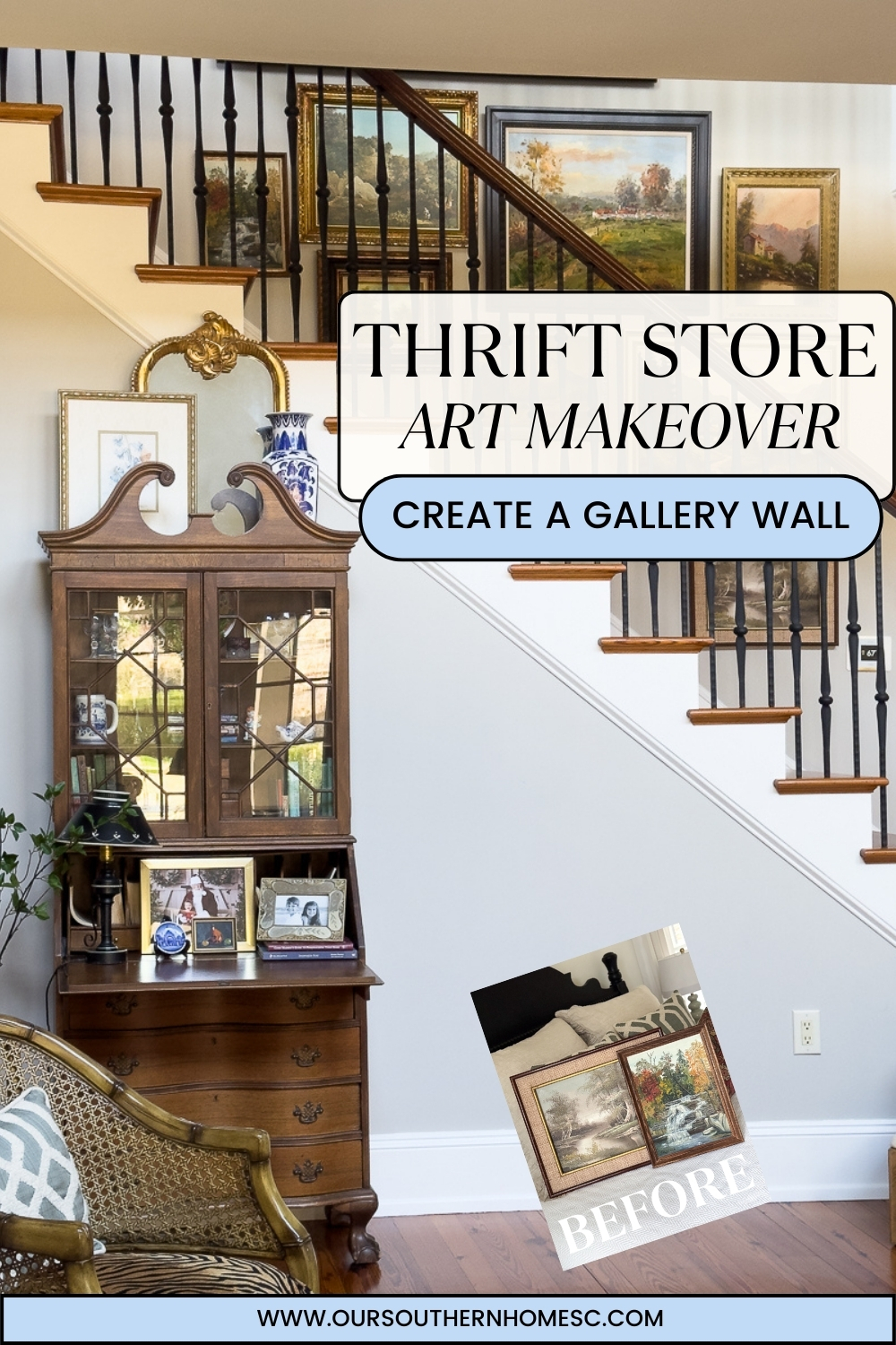 family room gallery wall with text overlay