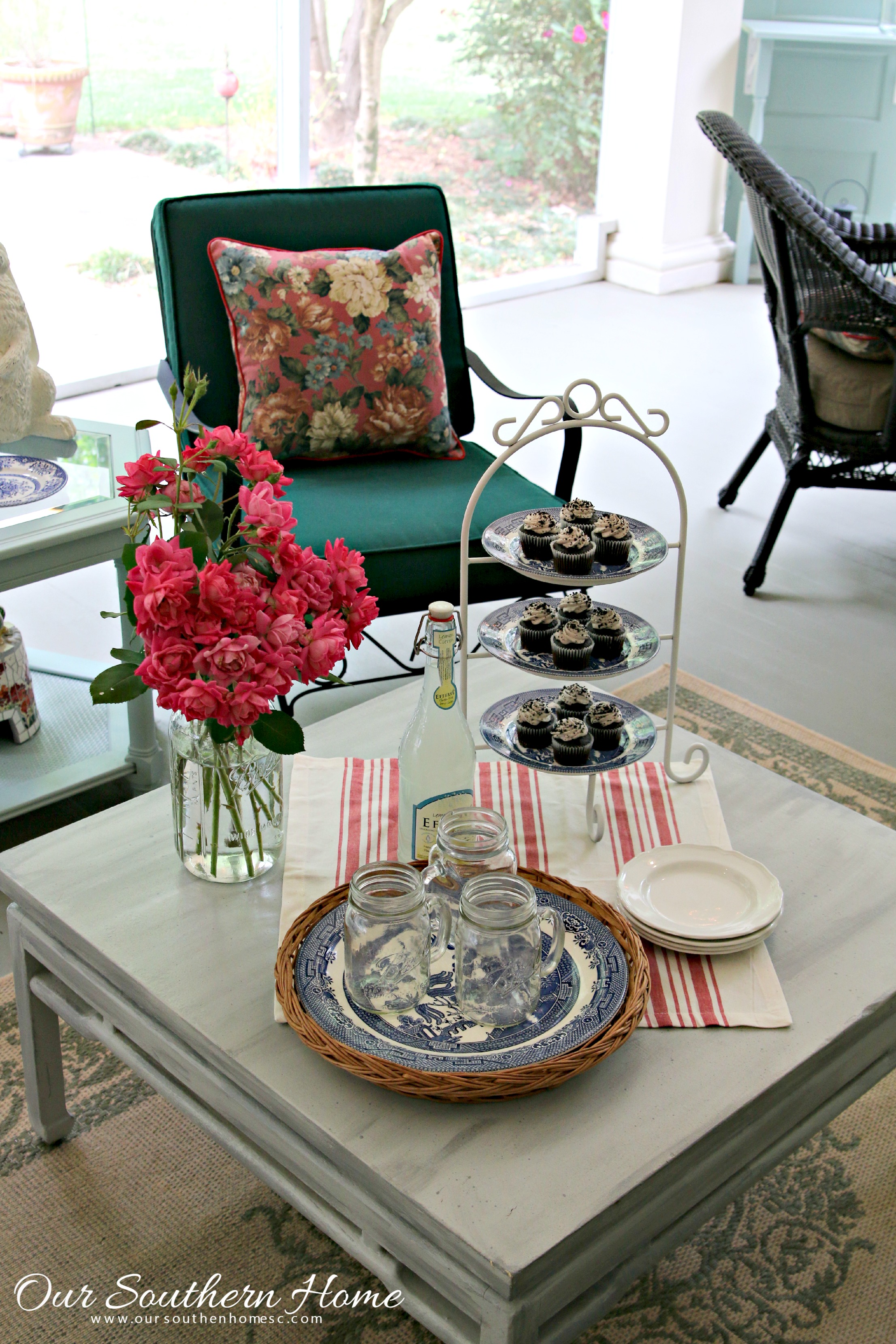 Thrift store plate stand makeover from Our Southern Home is wonderful for entertaining on the porch!