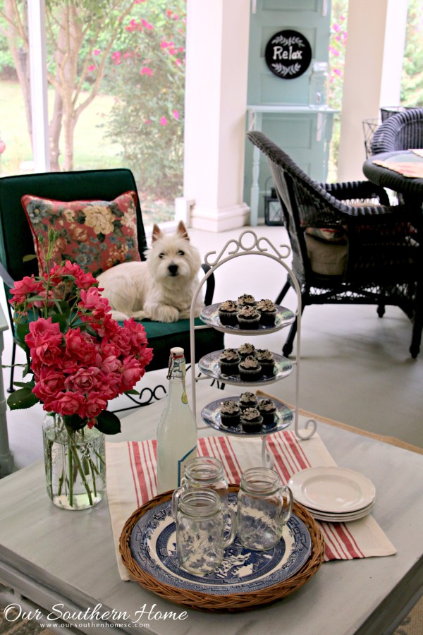 Infusing French Country Farmhouse | The Everyday Home Thrift store plate stand makeover from Our Southern Home is wonderful for entertaining on the porch!