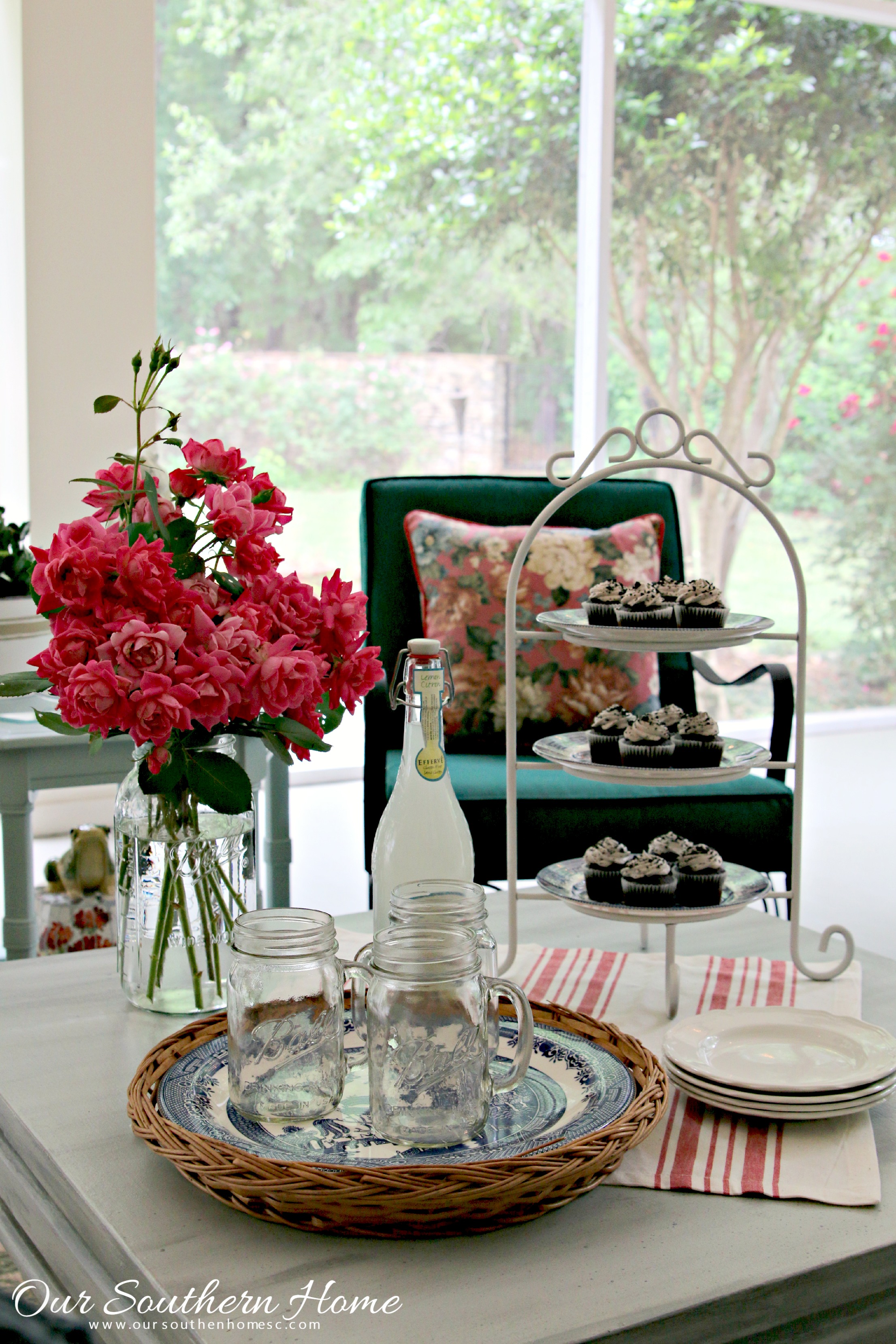 Thrift store plate stand makeover from Our Southern Home is wonderful for entertaining on the porch!