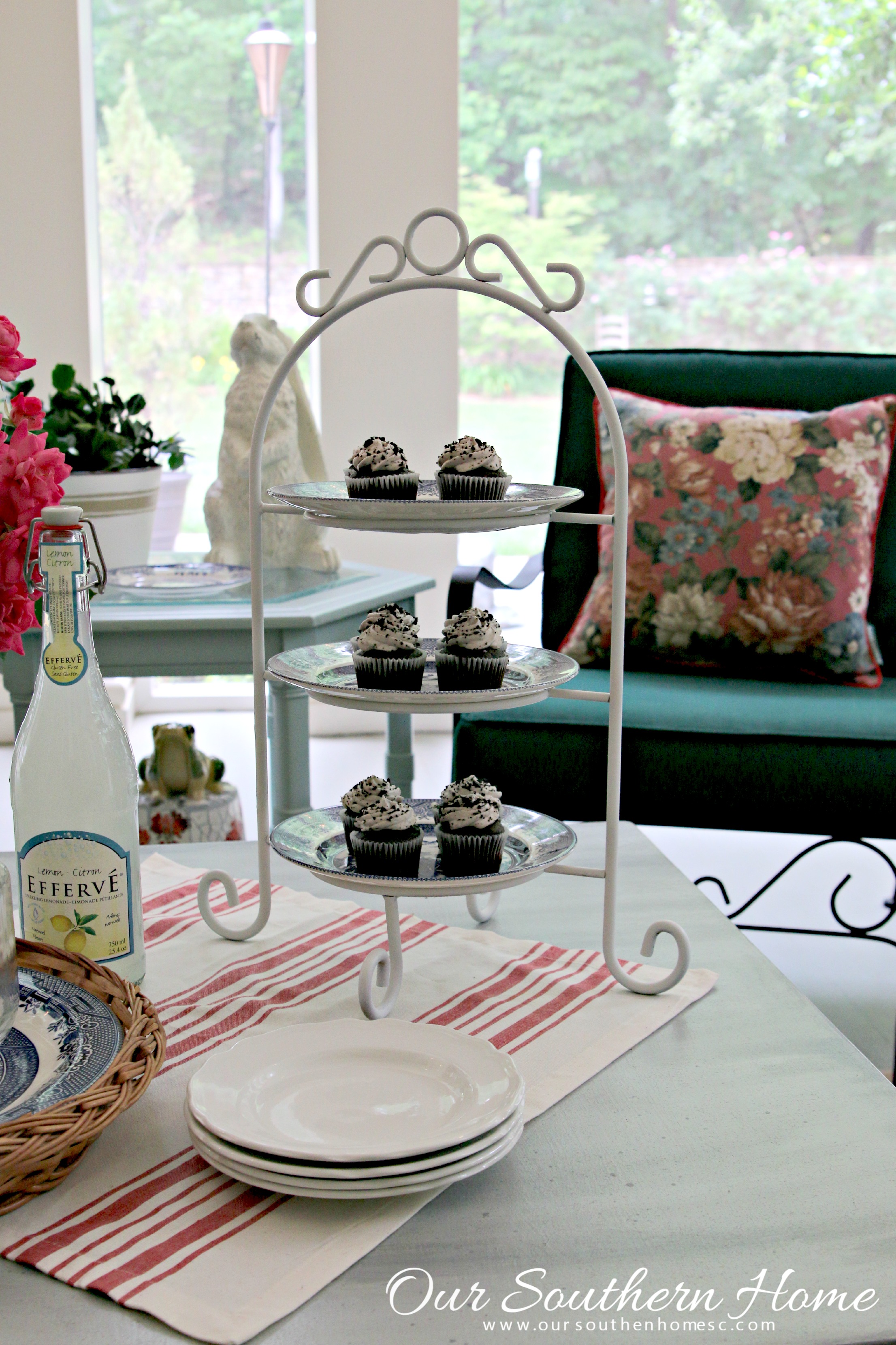 Thrift store plate stand makeover from Our Southern Home is wonderful for entertaining on the porch!