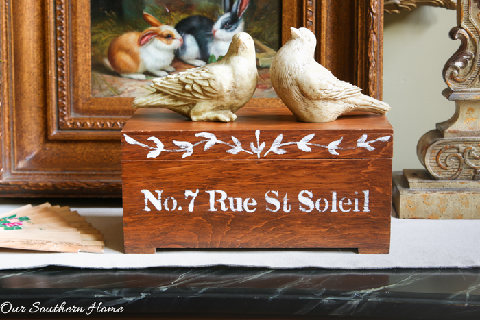 Thrift Store Stenciled and Hand-painted Box makeover by Our Southern Home #thriftstoremakeover #diy