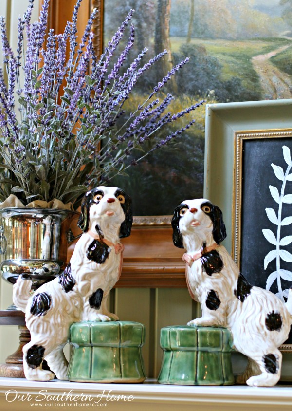 Spring mantel with thrift store finds by Our Southern Home