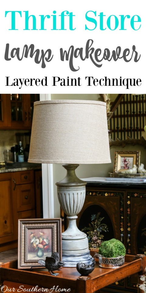 Thrift store lamp makeover with a weathered finish by Our Southern Home