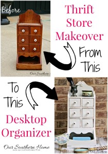 Wow! This thrift store piece was turned into a stylish desktop organizer with a can of spray paint!