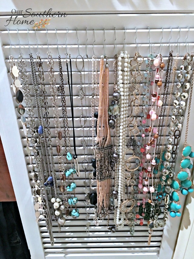 What a cool idea! Old thrift store shutters are perfect to organize your jewelry. Our Southern Home has all the details!
