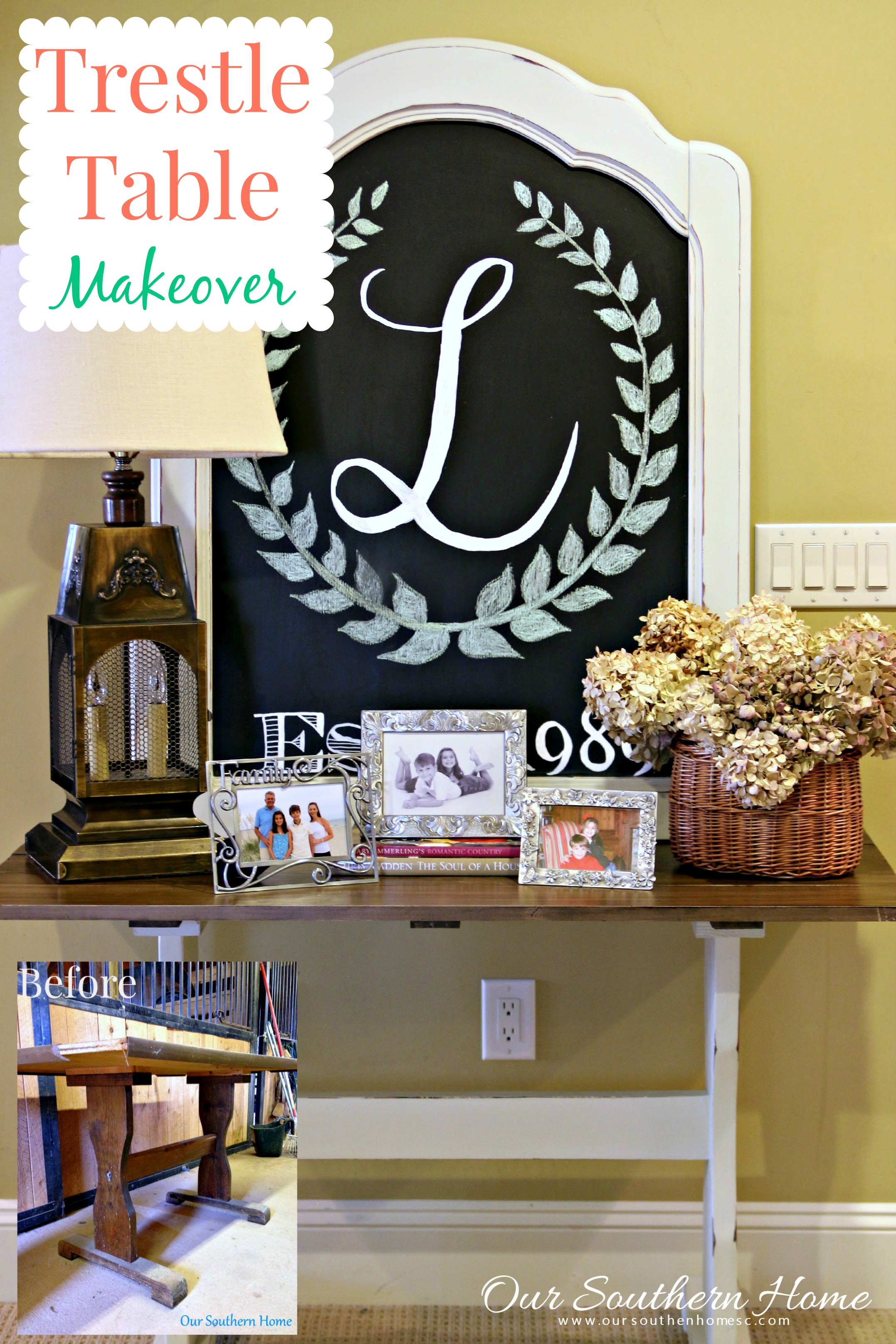 Distressed Trestle Table Makeover
