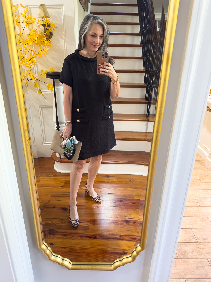 woman in black dress