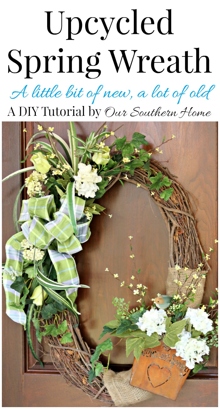 Beautiful upcycled spring wreath with a little bit of new and a lot of old by Our Southern home