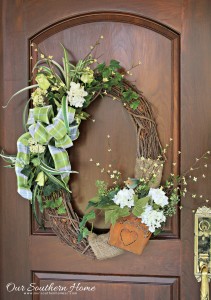 Beautiful upcycled spring wreath with a little bit of new and a lot of old by Our Southern home