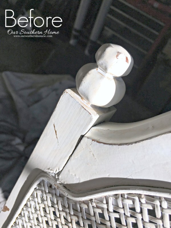 Thrift store chair makeover with spray paint and painted fabric chair cushion.