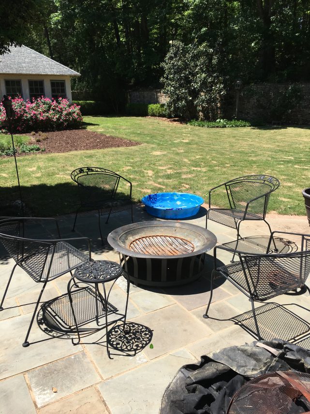 Before of the patio fire-pit refresh just in time for Father's Day! #ad #TrueValue