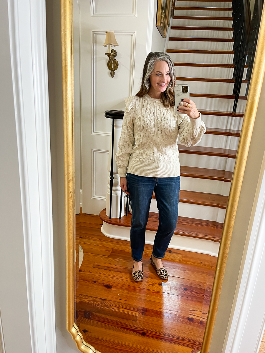 mirror selfie in Belk sweater