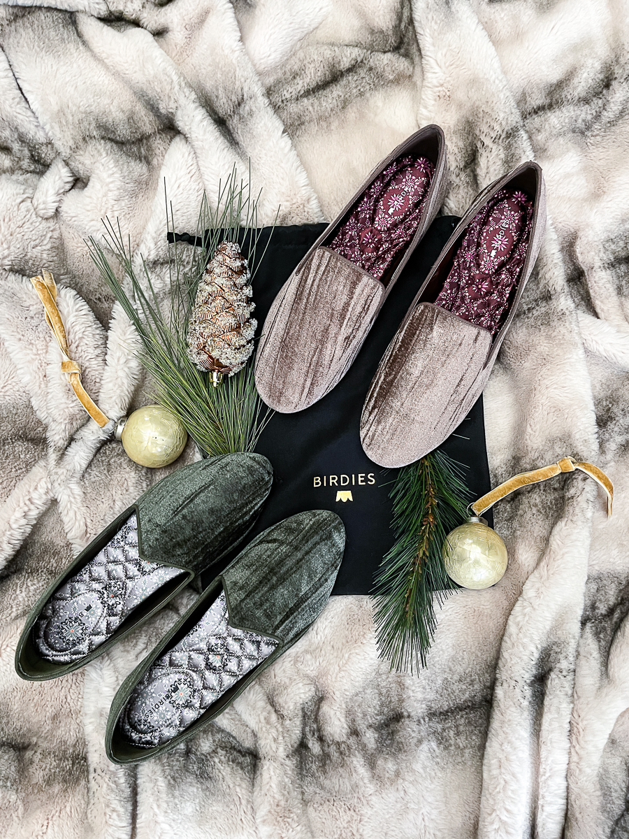 flat lay of velvet flats