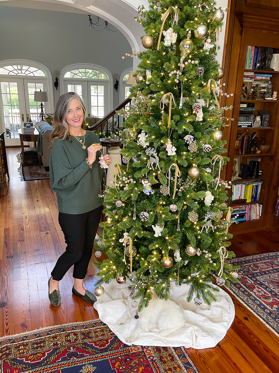 woman decorating tree