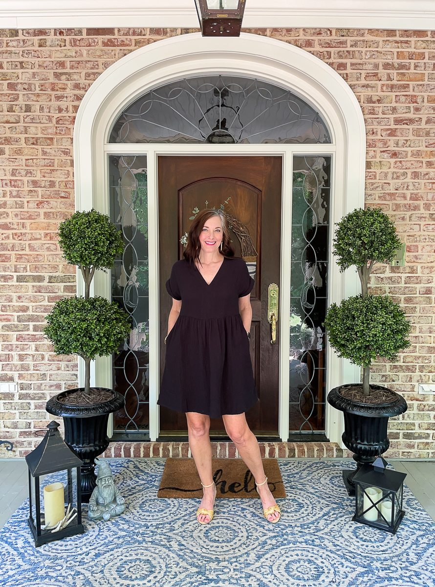 woman in black dress