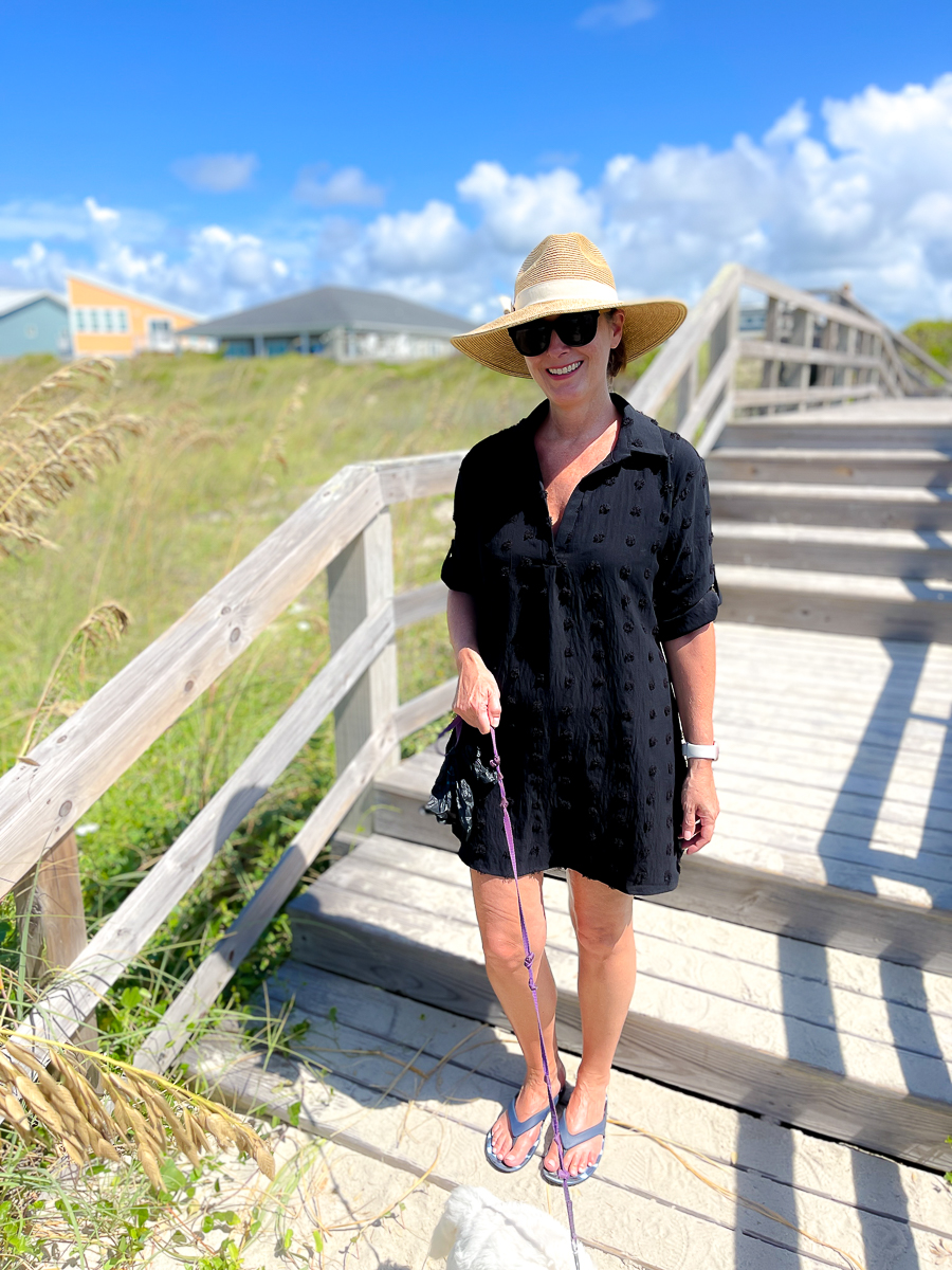 woman in black coverup