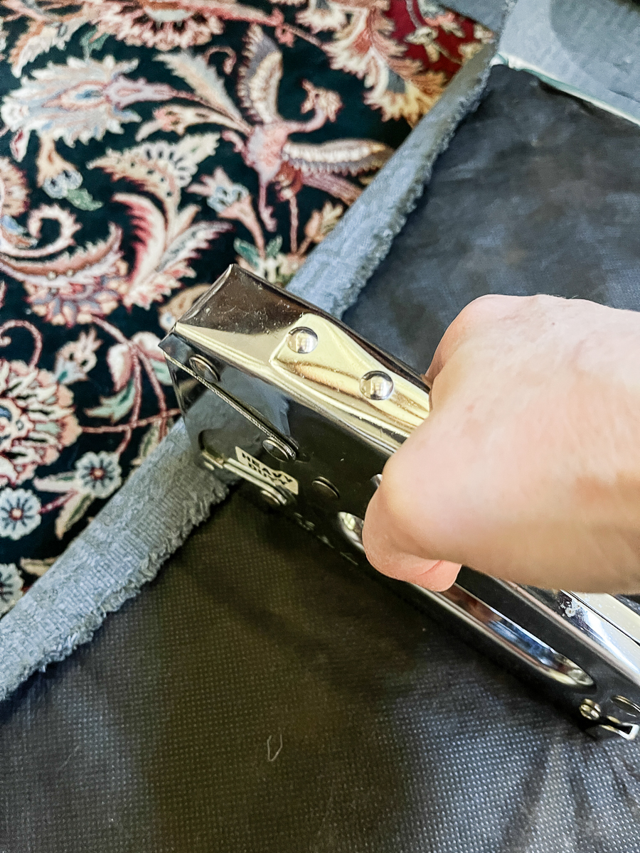 stapling fabric to cushion